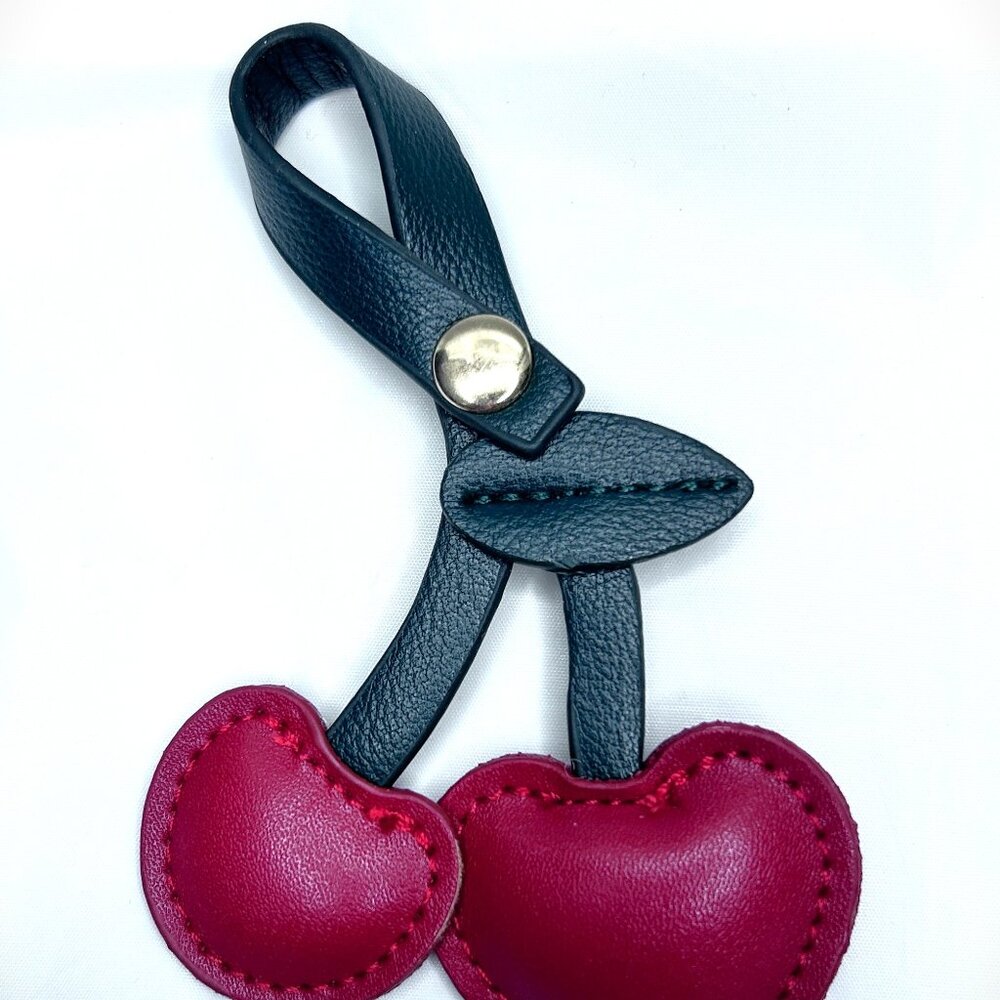 Cherry Bag Charm Keychain Key Fob Red Faux Leather